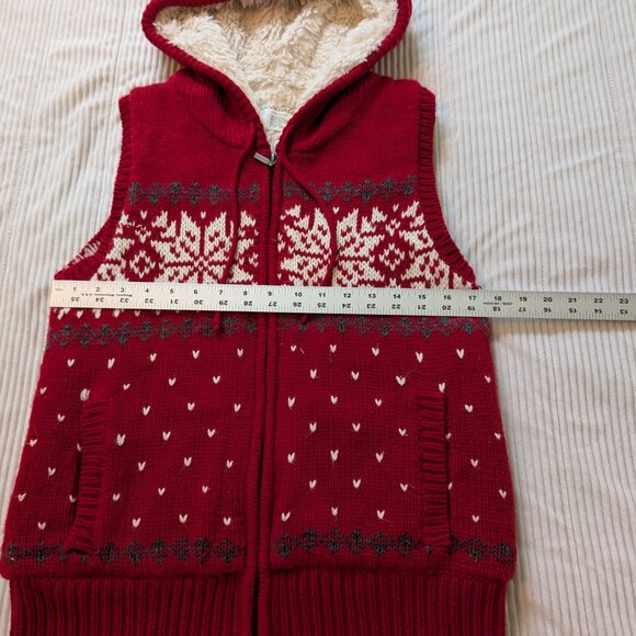 VINTAGE Aeropostale shirling lined fair isle hooded sweater vest red cream XL - Picture 2 of 9